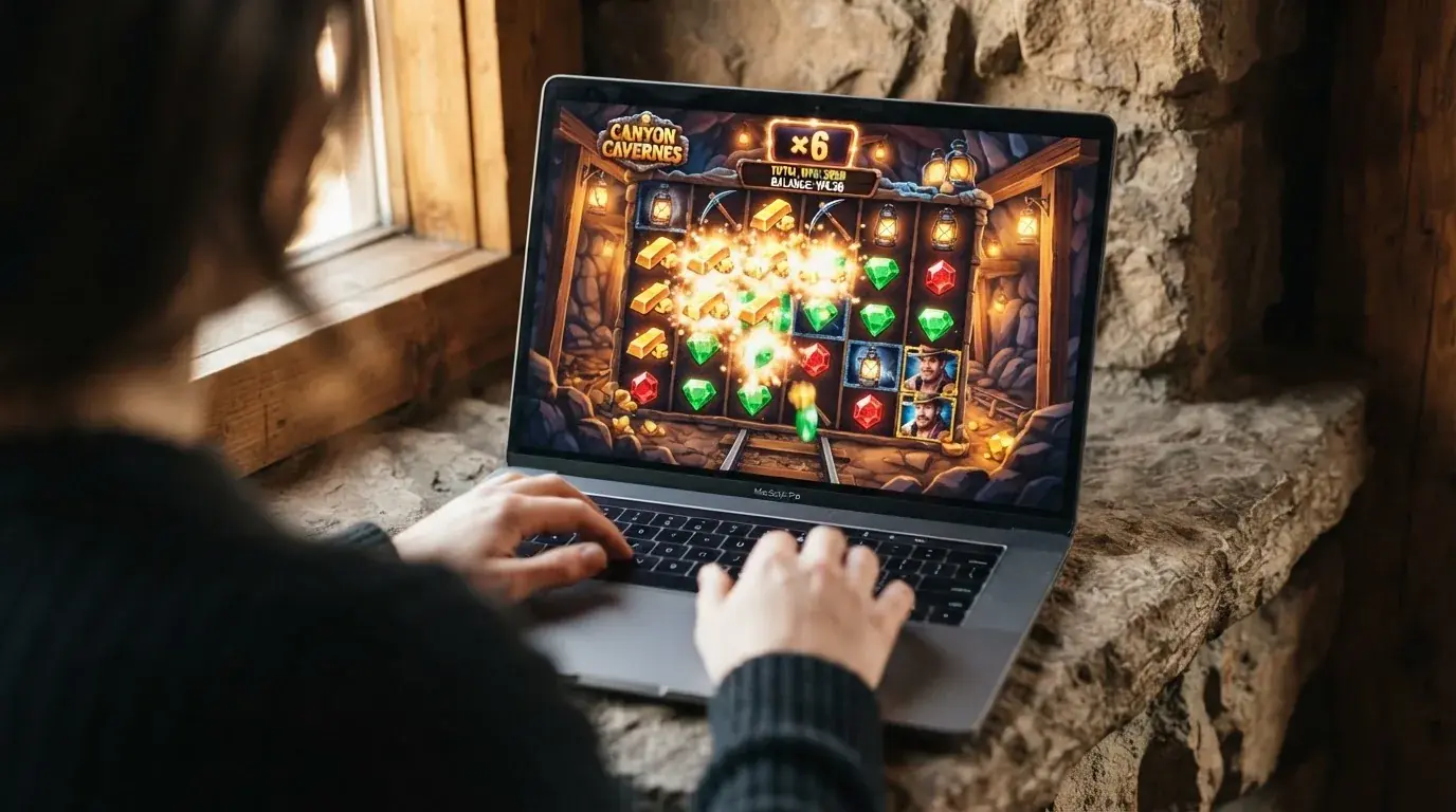 Interfaz del juego Bonanza Megaways con los rodillos en cascada y el marcador de multiplicador visible