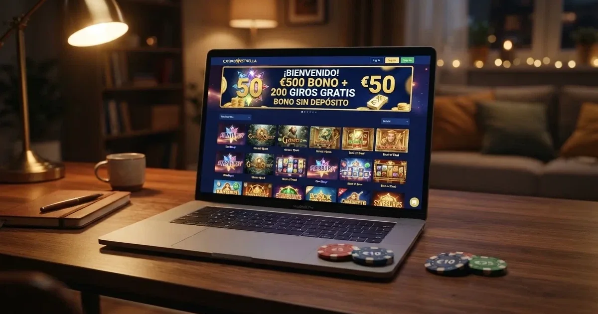 Pantalla de un casino online español mostrando una oferta de bono sin depósito junto a varias tragaperras disponibles