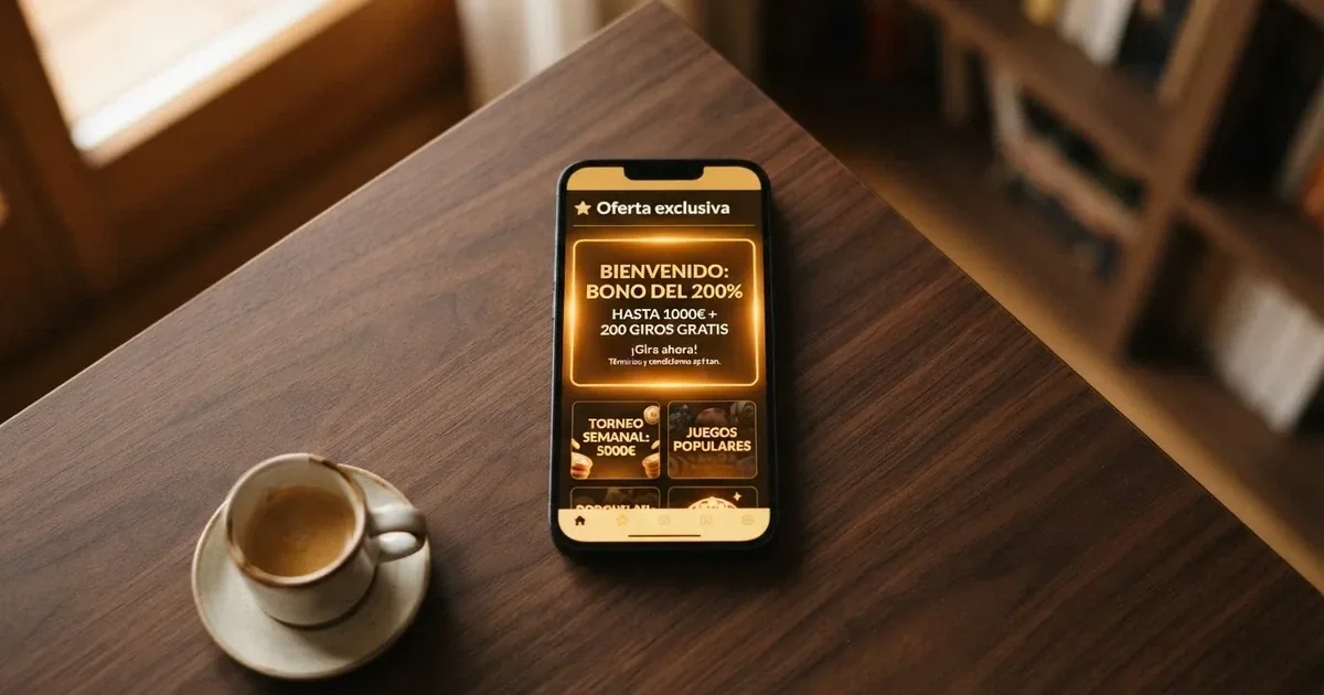 Pantalla de un casino online español mostrando una sección de promociones con una oferta destacada para nuevos jugadores