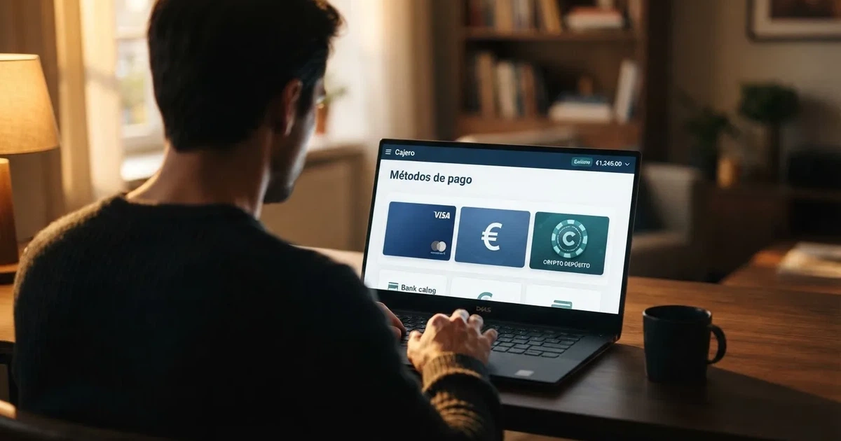 Pantalla de un casino online que muestra Cardano (ADA) entre sus métodos de pago, junto al logo de la criptomoneda