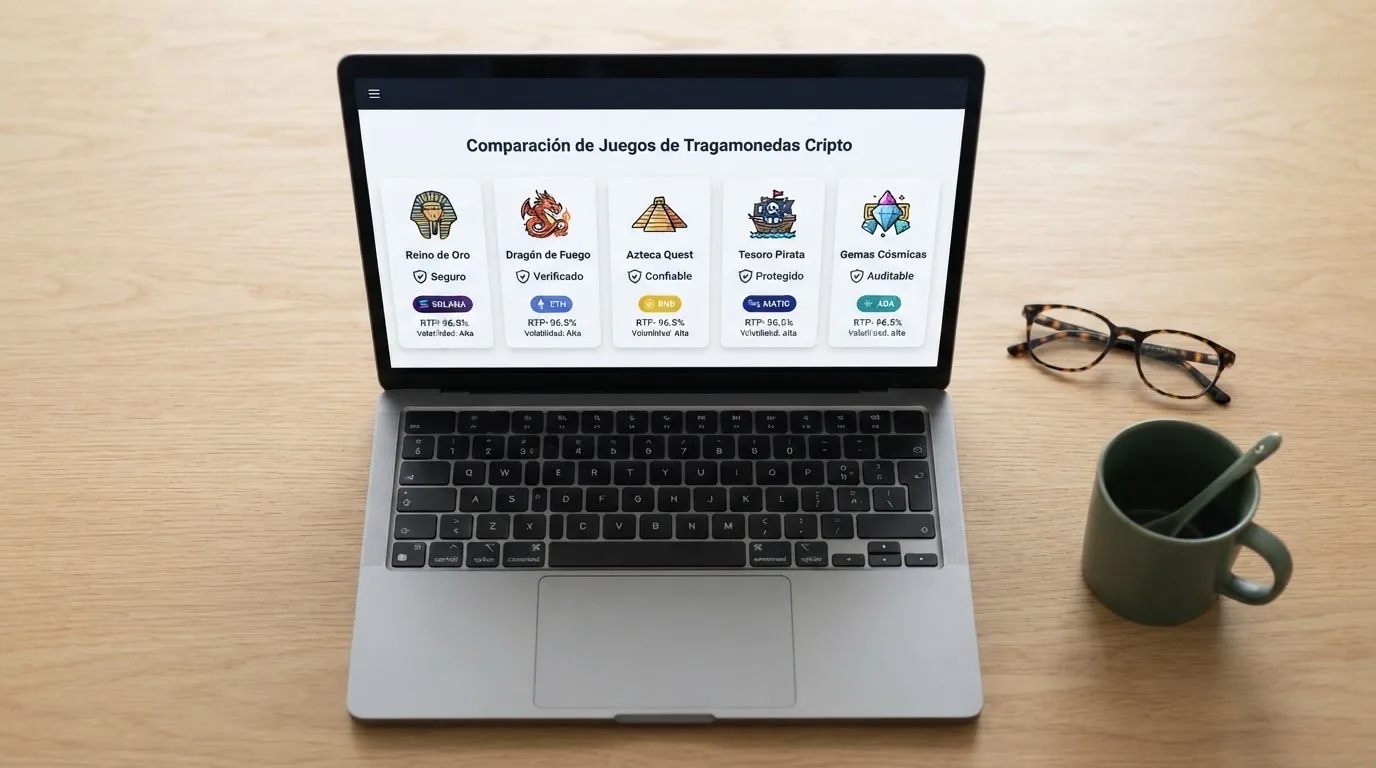 Interfaz de comparación con fichas de varios casinos online, destacando logotipos y las redes Ethereum que admite cada uno.