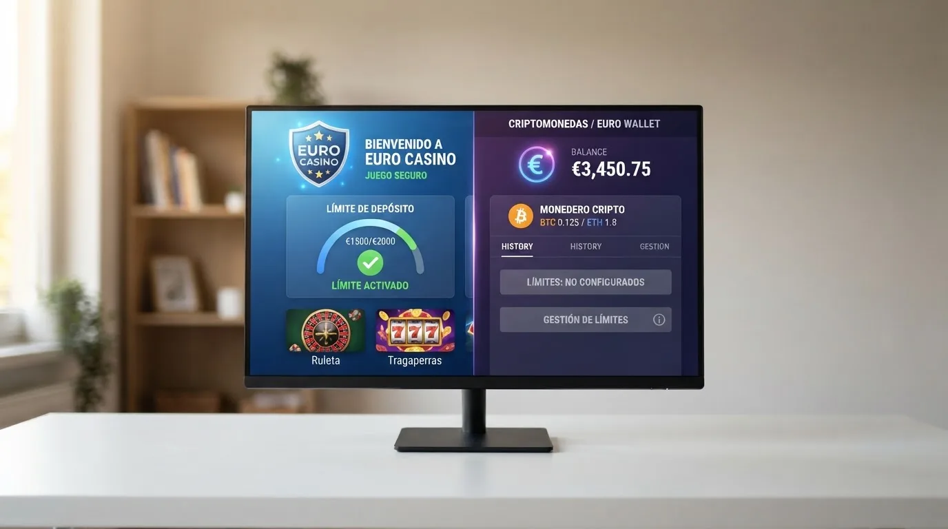 Pantalla dividida que muestra a la izquierda el dominio .es con el sello de la DGOJ y a la derecha un casino con licencia extranjera y depósito en criptomonedas