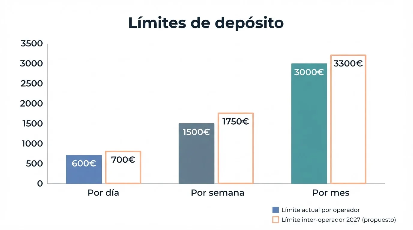 Infogrrafía con los límites de depósito diario, semanal y mensual vigentes en España